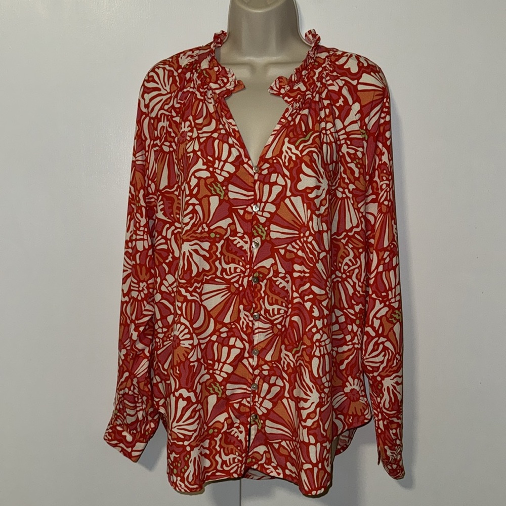 Alex & Jordan Women’s Mod Button Down Long Sleeve Top Blouse Size Large L